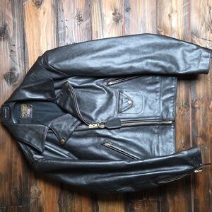 Vanson Black Leather Biker Jacket for Men Heavy Duty Black Leather Brando Style